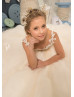 Ivory Glitter Lace Champagne Tulle Chic Flower Girl Dress